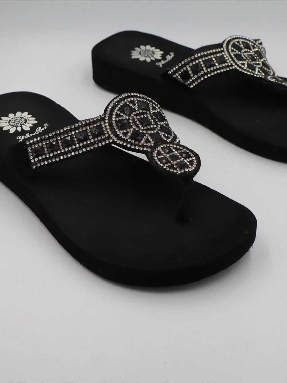 Yellow Box Black Rhinestone Toe-Post Sandals - Picture 2 of 7